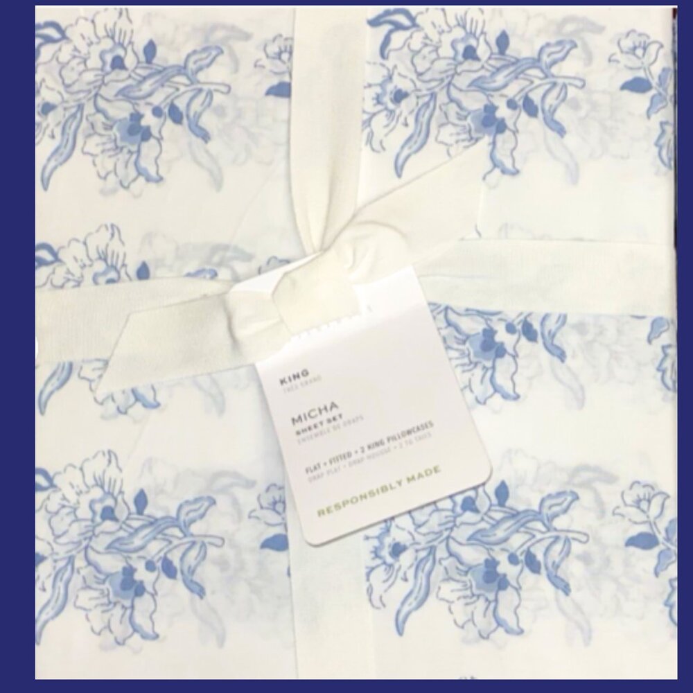 Pottery Barn Micha King Sheet Set Floral Blue White
